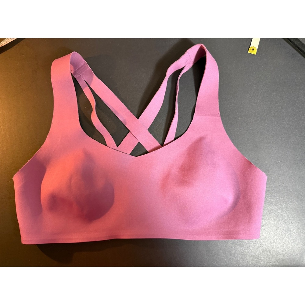 Lululemon Like a Cloud Bra Pink Ribbed Laser Cut Back Sports Bra Size 8 LW2BKOS